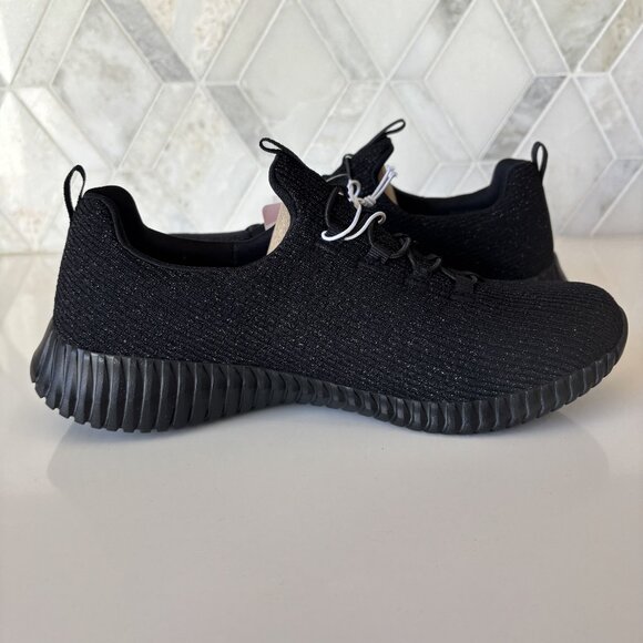 8.5 Charlize Black Textile Padded Sole Slip On Lace Decor Pull Low Top Sneaker - Picture 10 of 14